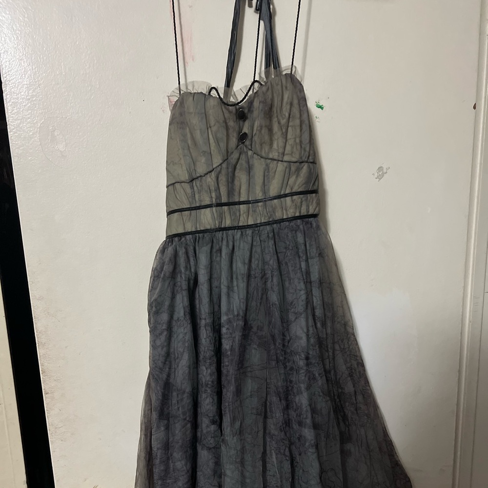 Grey and black dress with a lace underlay